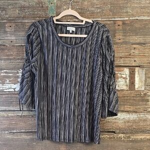 Lucky Brand Striped Black and White Women's Top With Laceup Bell Sleeves Size X